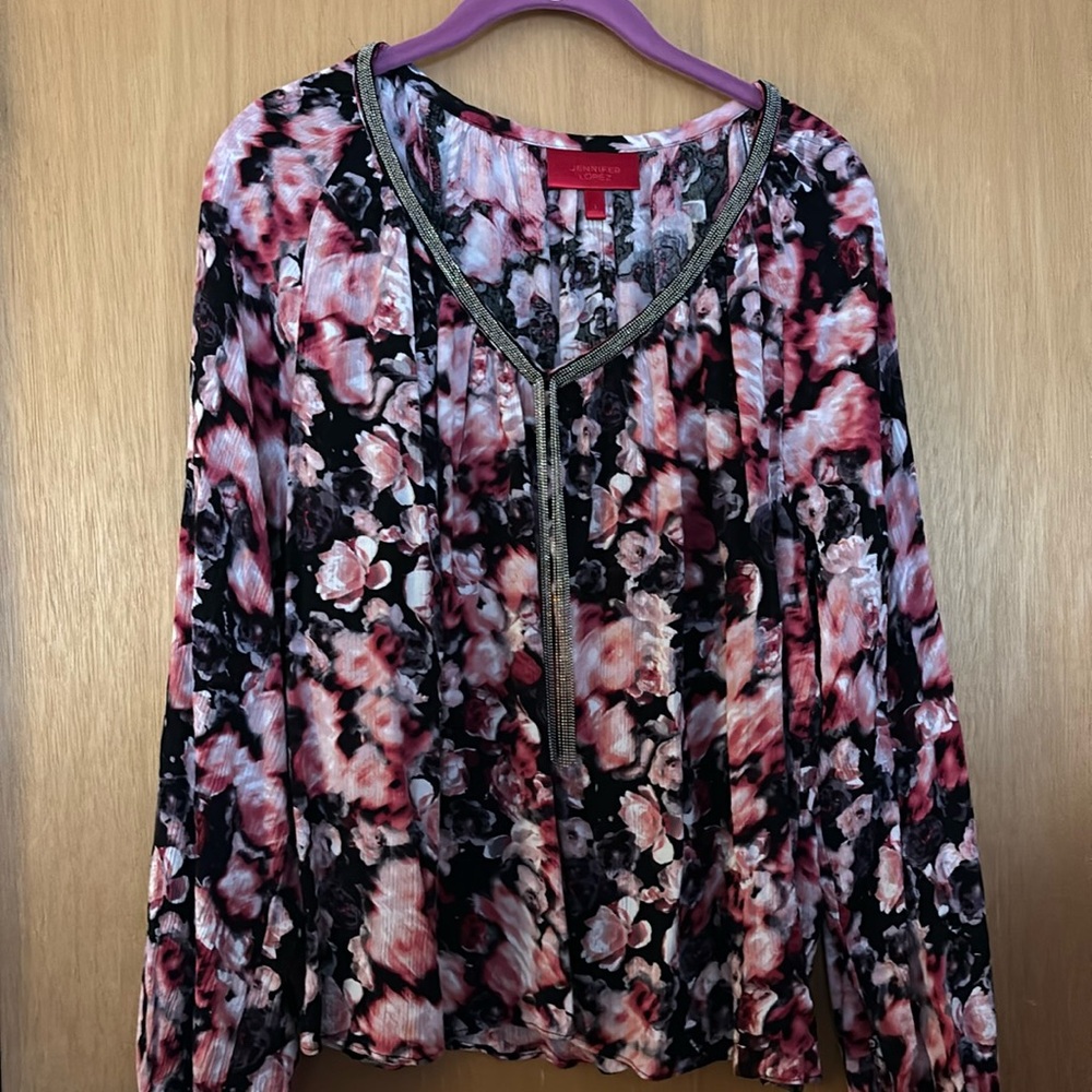 Jennifer Lopez Floral Embellished long sleeve Top Shirt